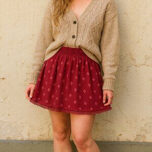 Old Navy Cottagecore Lace‑Trim Skirt L Pink Diamond Print Boho Aztec Festival